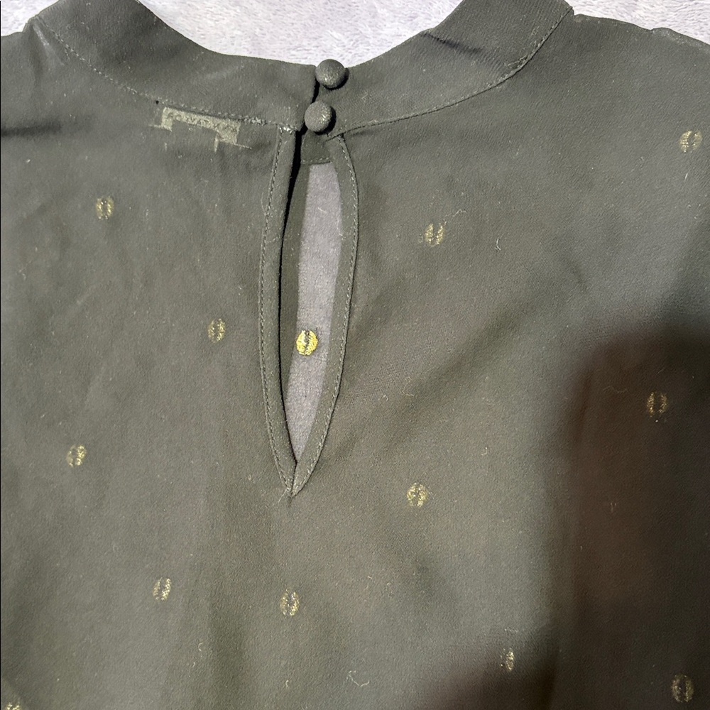Ann Taylor Black Blouse Size S Gold Studs Front & Sleeves Tie Cuff Keyhole Back - Picture 7 of 13